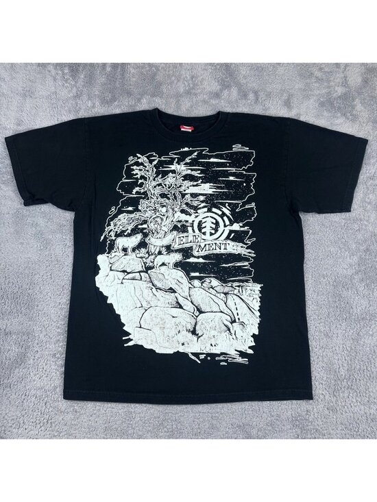 Element Other - Element T-Shirt Men Large Black Graphic Print Nature Wolf Skateboarding USA Made